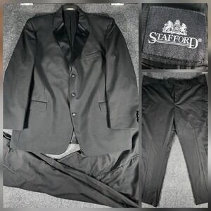 Stafford Men's Tuxedo 50L 100% Wool   Pants 48x33 Black Formal Sophisticated